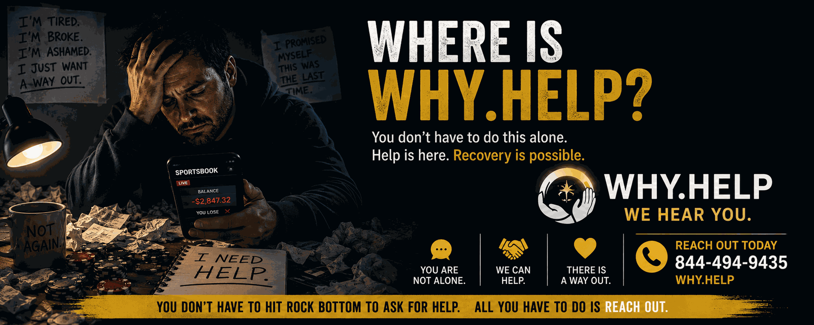 why.help banner: you do not have to do this alone, reach out today at 844-494-9435